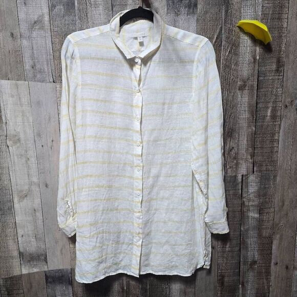 Garnet Hill White and Yellow Stripe Tunic Mini Shirt Dress MP - Picture 1 of 4